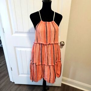 True Craft  Womens Dress Peach Black Pastel Tiered Lightweight Boho Size Large
